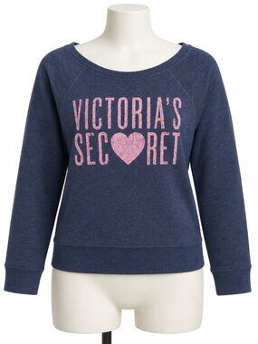 Victoria Secret Sweater Women Size XS Gray Pink Cropped Glitter Graphic